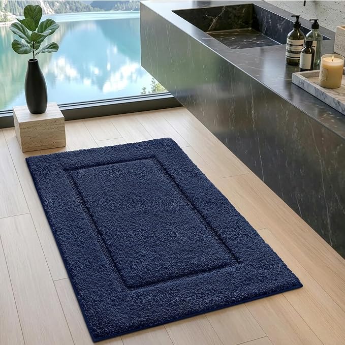 DEXI Bath Mat 36x24, Absorbent and Non Slip Bathroom Rugs, Navy | Soft Plush Microfiber Bathmat, Machine Washable & Quick Dry, Rubber Back Rug for Shower, Tub, Sink