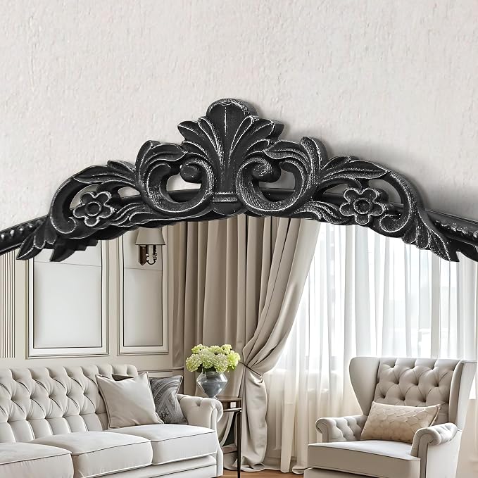 Micasso Bathroom Mirrors for Over Sink: 24"x36" Balck Vintage Arched Mirror | Traditional Ornate Baroque Decorative Antique Wall Mirror for Bedroom/Entryway/Hallway/Dresser/Vanity/Mantel/Nightstand