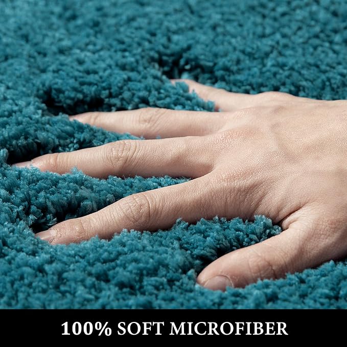 MIULEE Teal Toilet Bathroom Rug U-Shaped Microfiber Bath Mat 20x24 Inch | Absorbent, Non Slip, Quick Dry, Fluffy Bath Rugs for Bathroom Floor Tub Showers, Machine Washable
