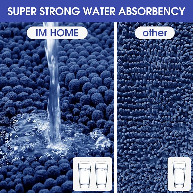 Striped Denim Blue Toilet Bathroom Rug Mat 24" x 20" Contour Rug Ultra Soft, Non Slip Chenille Bath Rugs, Absorbent Plush Shaggy Bath Mats for Bathroom, Bedroom, Kitchen, Shower, Tub