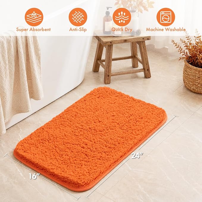 MIULEE Fall Orange Bathroom Rugs Soft Small Microfiber Bath Mat 16x24 Inch | Absorbent, Non Slip, Quick Dry, Fluffy Bath Rugs for Bathroom Floor Tub Showers, Machine Washable