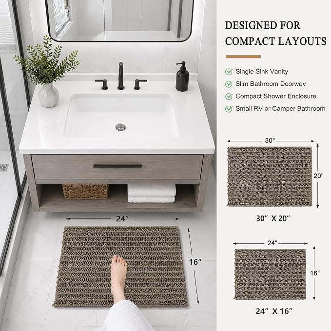 Arotive Bathroom Rugs Mat 24x16, Soft Absorbent Chenille Shaggy Bath Mat | Camel, Machine Wash Dry, Bath Rugs for Bathroom Floor, Tub and Shower, Home Decor Accessories