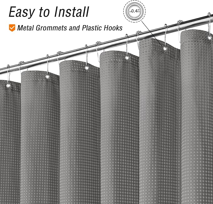 Extra Long Grey Fabric Shower Curtain, 72 x 84 | Tall Cloth-Textured Shower Curtain for Bathroom, Water Repellent, Machine Washable
