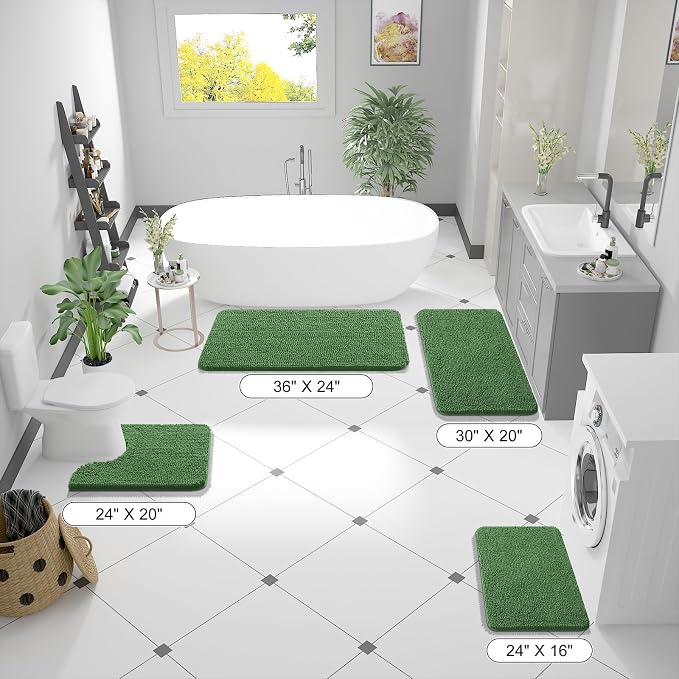 OLANLY Bathroom Runner Rugs 59x20, Extra Soft Absorbent Chenille Bath Rugs | Olive Green, Quick-Drying Rubber Backing, Washable Long Bath Mat for Bathroom Floor, Tub and Shower, Home Decor Accessories
