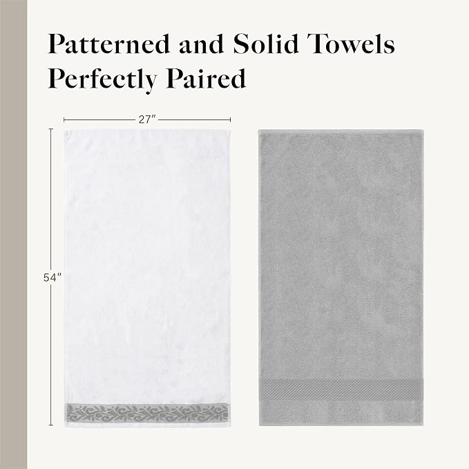 Modern Threads 600 GSM 6-Piece Towel Set with Filgree Jacquard Border, Silver