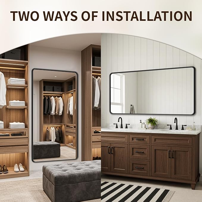 FICTOR Bathroom Mirror for Over Sink, 30"x60" Vanity Mirror for Wall, Black | Shatterproof Tempered Glass, Anti-Rust Frame, Vertical/Horizontal Mounting, Wall Mirror for Bedroom, Living Room, Entryway