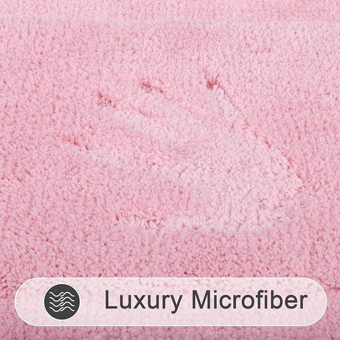 SHACOS Soft Microfiber Bathroom Rugs Set of 2 Pieces, Pink | 47x20 + 32x20, Absorbent Plush Bath Rugs, Non Slip Washable Shaggy Bath Mats, Fluffy Bathroom Runner Floor Mats Shower Rug