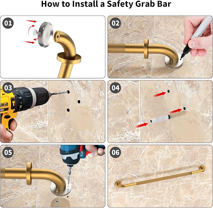 40 Inch Anti Slip Shower Grab Bars, Munzong Long Bathroom Grab Bar Gold | Knurled Handicap Balance Bar Safety Hand Rail Support Elderly Senior Assist Bath Handle