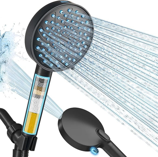 Cobbe Filtered Shower Head with Handheld, Water Softener for Hard Water | Upgraded High Pressure 7 Spray Mode Shower Head with Filters - Remove Chlorine - Reduces Dry Itchy Skin, Matte Black