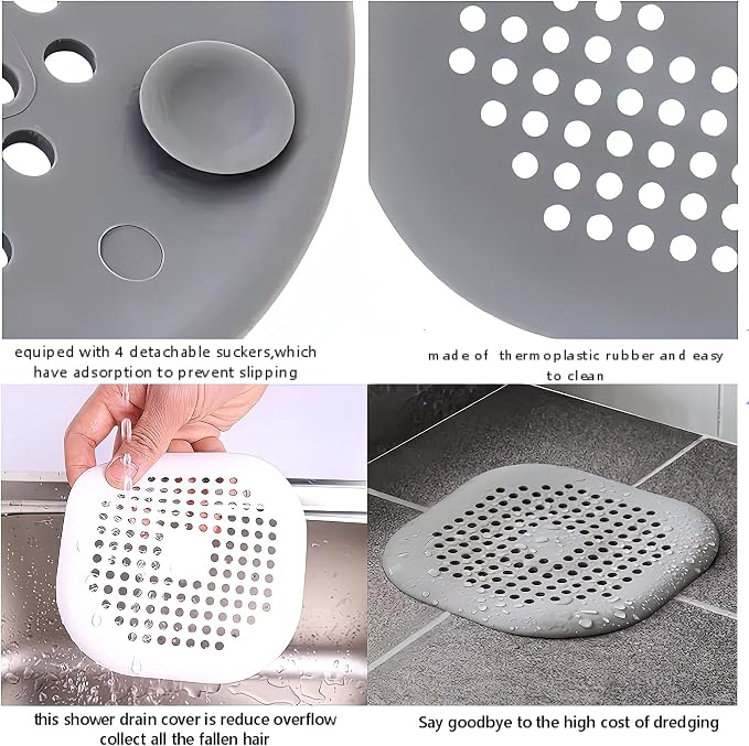 2 Pieces Shower Drain Hair Catcher Bathtub Stopper, Home Protectors with Sucker Water Trap Sink Cover for Bathroom Bathtub and Kitchen (Grey,White)