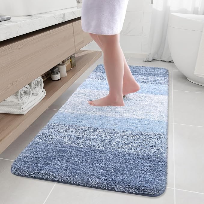 Arotive Microfiber Bathroom Rugs, Shaggy Soft Absorbent Bath Rug, 59x24 | LightBlue, Rubber Backing Thick Plush Machine Washable Dry Bath Mats for Bathroom, Tub and Shower, Rectangular