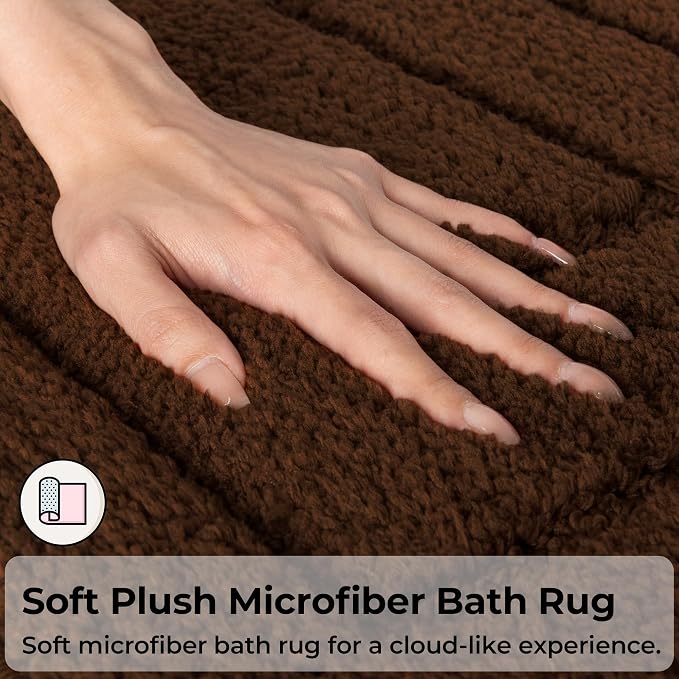 GRANNY SAYS Brown Bathroom Rugs Set 2 Piece, Non Slip Microfiber Bath Mats | Soft microfiber with TPR backing, fast water absorption, machine washable 2 piece bath rug set for Tub, Shower, Toilet