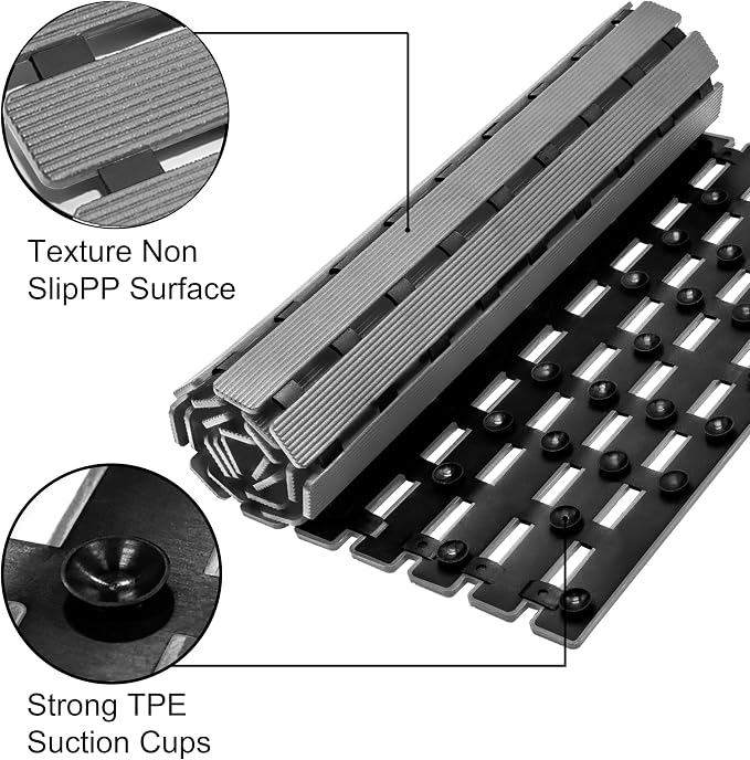 MBOSS Bathtub Mat Non Slip, Shower Mat for Inside Shower, Suction Cups Design and Drain Holes, 37.5 X 15.7 Inch, Bathroom Essentials Safe, Easy to DIY Cut, Soft and Eco-Friendly Materials