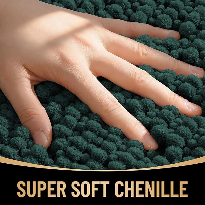 OLANLY Thick Chenille Large Bathroom Rugs Mats 70x46, Blackish Green | Soft Absorbent Bath Rugs, Rubber Backing, Machine Wash Dry, Bath Mats for Bathroom, Tub and Shower, Home Decor Accessories
