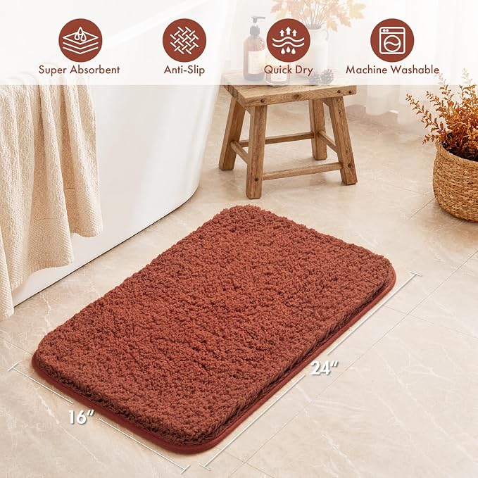 MIULEE Fall Rust Bathroom Rugs Soft Small Microfiber Bath Mat 16x24 Inch | Absorbent, Non Slip, Quick Dry, Fluffy Bath Rugs for Bathroom Floor Tub Showers, Machine Washable