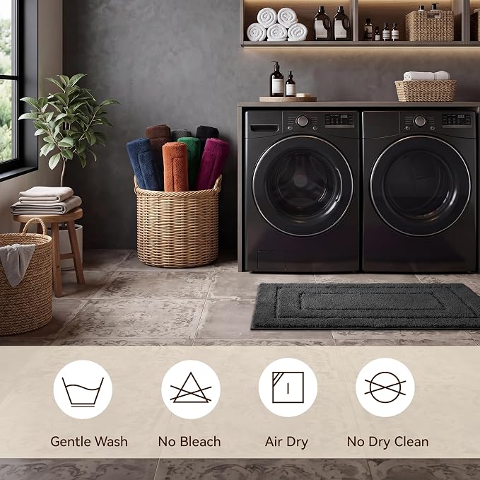 GRANNY SAYS Charcoal Gray Bathroom Rug 20" x 32", Non-Slip Bath Mat | Ultra-soft, durable TPR backing for reliable grip, fast water absorption, machine washable for Vanity, Shower, Tub