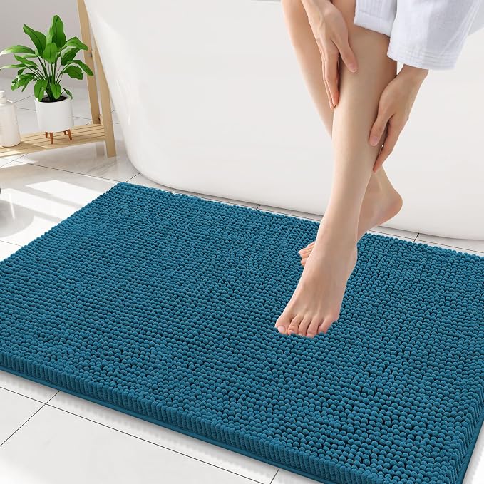 Smiry Bathroom Rugs 34X21, Luxury Chenille Extra Soft Absorbent Bath Mat | Peacock Blue, Machine Washable Non-Slip Plush Bath Mats for Bathroom, Tub, Shower, and Floor, Home Decor