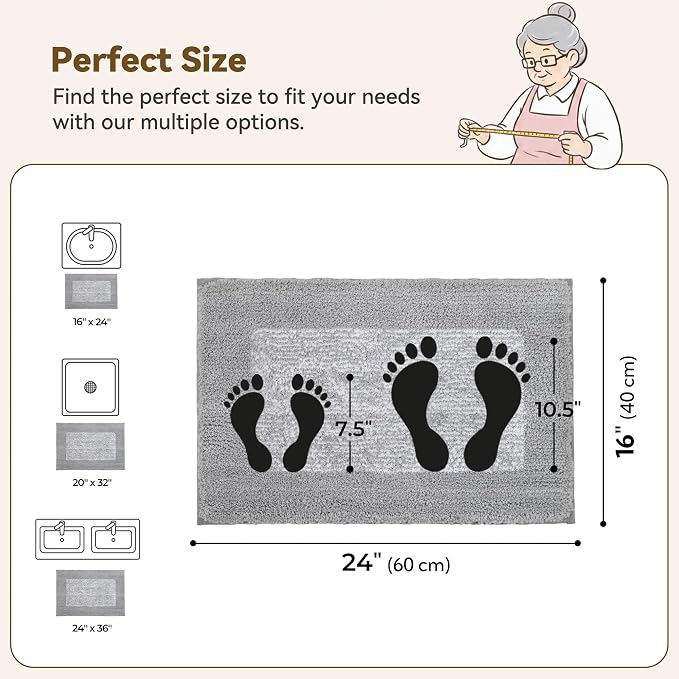 GRANNY SAYS Grey & White Bathroom Rug 16" x 24", Non-Slip Bath Mat | Ultra-soft, with durable TPR backing for reliable grip, fast water absorption, machine washable for small bathroom spaces
