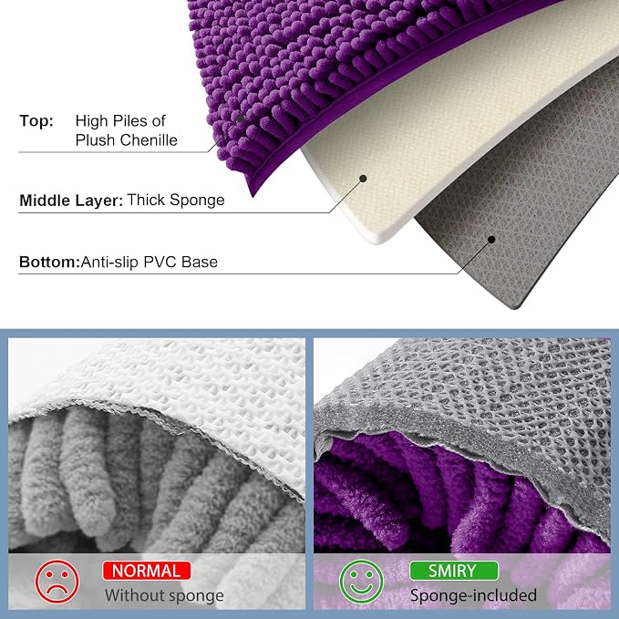 Smiry Bathroom Rugs 30X20, Luxury Chenille Extra Soft Absorbent Bath Mat | Violet, Machine Washable Non-Slip Plush Bath Mats for Bathroom, Tub, Shower, and Floor, Home Decor