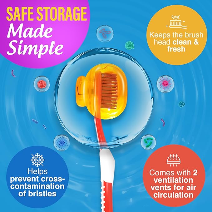 GuruNanda Brush Pods - Toothbrush Cover for Manual & Electric Toothbrush, Keeps Toothbrush Fresh & Clean, Travel Accessories with Natural Essential Oil Vapors, 4 Pack