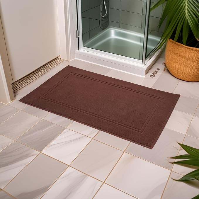 2 Piece Bath Mats 20 x 32 Inches, Brown | 100% Cotton Terry Bath Mats, Super Absorbent, Hotel Quality Premium Floor Towels, Luxurious, Soft & Quick Dry