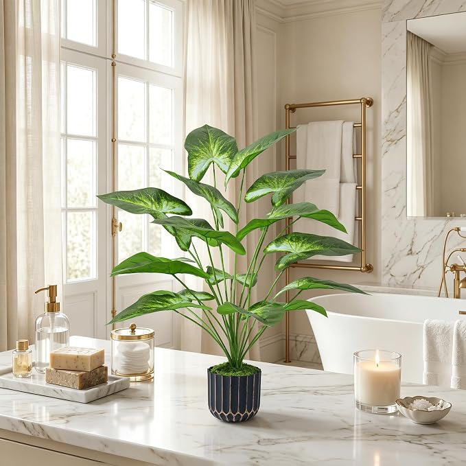 26" Fake Plants 3D Printed Artificial Tropical Potted Plant Tall Faux Plant | Indoor Outdoor Tree, Fade-Resistant, Zero Maintenance, Premium Durable for Living Room Home Decor