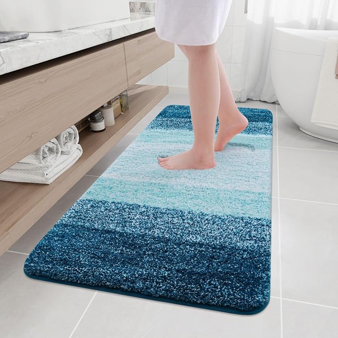 Arotive Microfiber Bathroom Rugs, Shaggy Soft Absorbent Bath Rug, 59x24 | PeacockBlue, Rubber Backing Thick Plush Machine Washable Dry Bath Mats for Bathroom, Tub and Shower, Rectangular