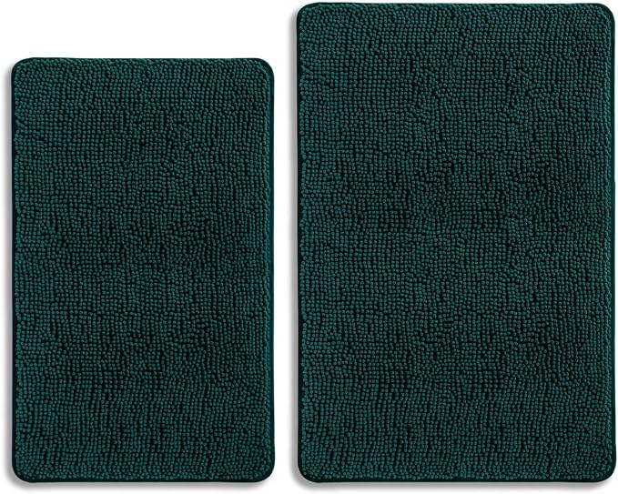 Dark Teal Bathroom Rugs Sets 2 Piece – Absorbent and Washable Bath Mat, Non-Slip, Thick Soft Chenille Bath Rugs for Bathroom Floor, Shower, Sink - 20" x 32"+24" x 36"