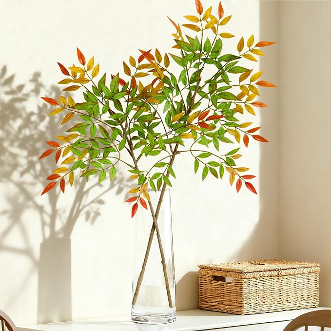 2 Pcs Artificial Plants Faux Branches for Vase Filler, 35.4 Inch Fake Plants Greenery Stems for Vase Spring Decorations Fall Decor, Fake Leaves Office Centerpieces Home Decor
