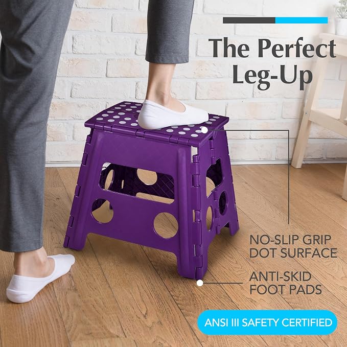 Handy Laundry Folding Step Stool 13 Inch, Purple, Non-Slip Holds 300 lbs | 13 Inch, Purple, Foldable Collapsible Step Stool, Non-Slip, Holds 300 lbs, Kitchen Bathroom Bedroom, Adults