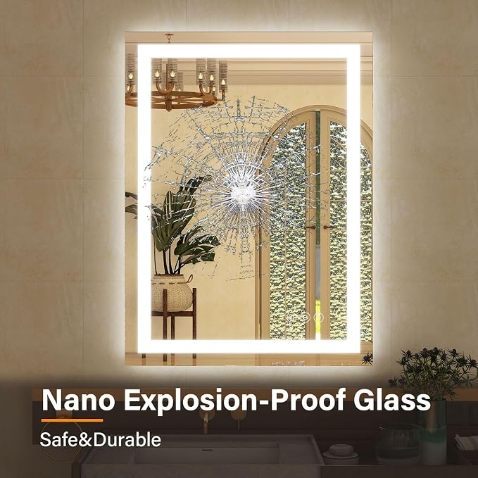 26"x38" LED Lighted Bathroom Mirror, Vanity Mirror with Lights | Dimmable Wall Mirrors with Anti-Fog Dimmable 3 Light Colors LED Mirror Hangs Horizontally or Vertically