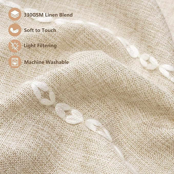 Seenus Beige Boho Farmhouse Window Curtain with Tassels, 30 x 36 Inch Light Filtering Sheer Short Cafe Window Curtain Tier, Linen Textured Pleated Small Window Drape for Kitchen or Bathroom, 1 Panel