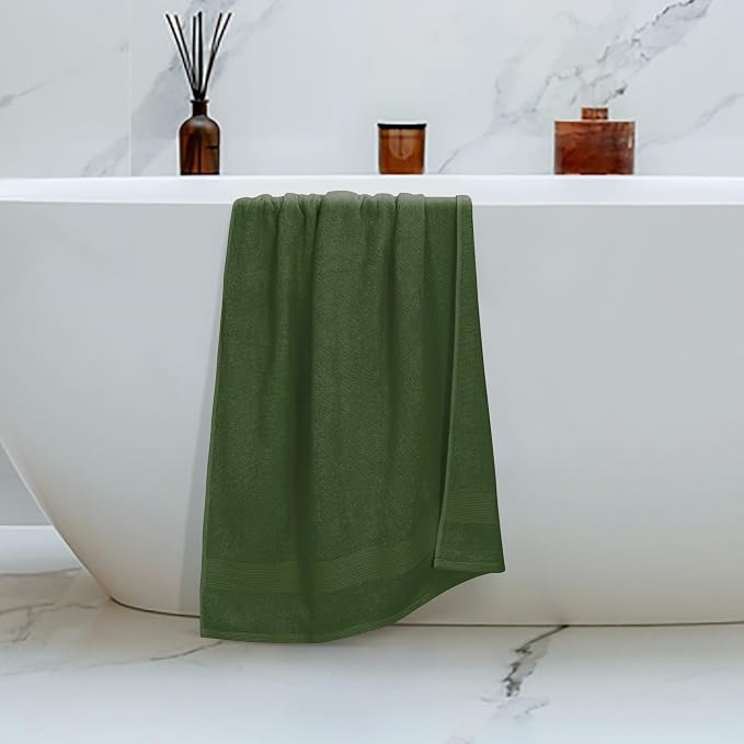 4 Pack Bath Towel Set 27x54, 100% Ring Spun Cotton, Ultra Soft Highly Absorbent Machine Washable Hotel Spa Quality Bath Towels for Bathroom, 4 Bath Towels - Olive Green