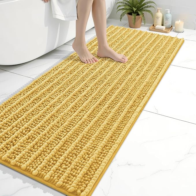 Arotive Bathroom Rugs Mat 60x20, Soft Absorbent Chenille Shaggy Bath Mat | Yellow, Machine Wash Dry, Bath Rugs for Bathroom Floor, Tub and Shower, Home Decor Accessories