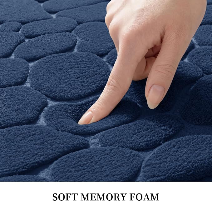 Memory Foam Bath Mat Cobblestone Bathroom Rugs Super Water Absorbent Bath Mats for Bathroom Machine Washable Bath Rugs(17x24,Dark Blue)
