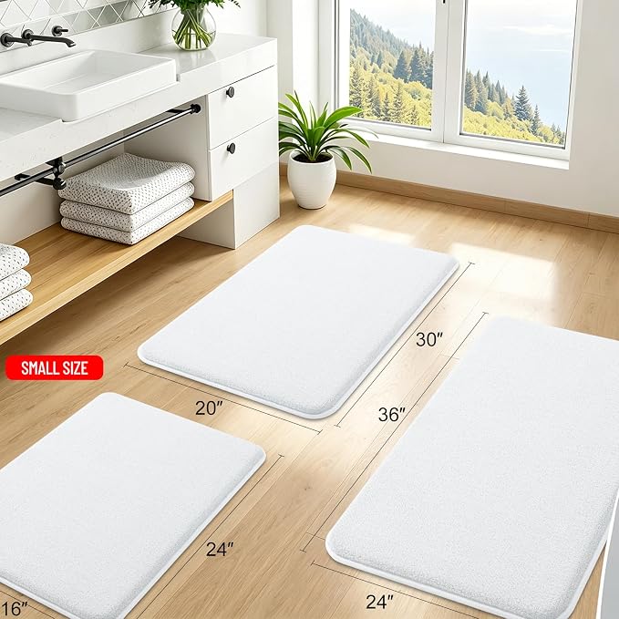 Smiry Memory Foam Bath Mat 34x21, Extra Soft Absorbent Bathroom Rugs | White Quick Dry, Machine Washable Bath Mats for Bathroom, Shower, Tub and Home Decor Accessories