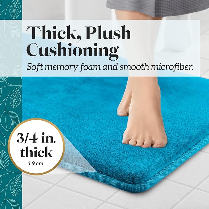 Memory Foam Bath Mat Non Slip Absorbent Super Cozy Velvet Bathroom Rug Carpet (22 inches X 42 inches, Caribbean Sea)