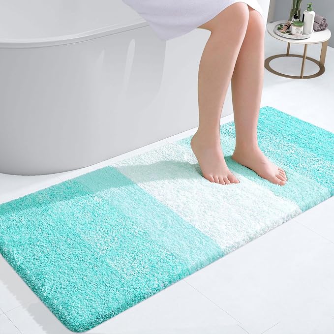OLANLY Bathroom Runner Rug 47x20, Extra Soft Absorbent Microfiber Bath Rugs | Teal, Non-Slip Quick-Drying Rubber Backing, Machine Washable Long Bath Mat for Floor, Tub and Shower, Home Decor Accessories