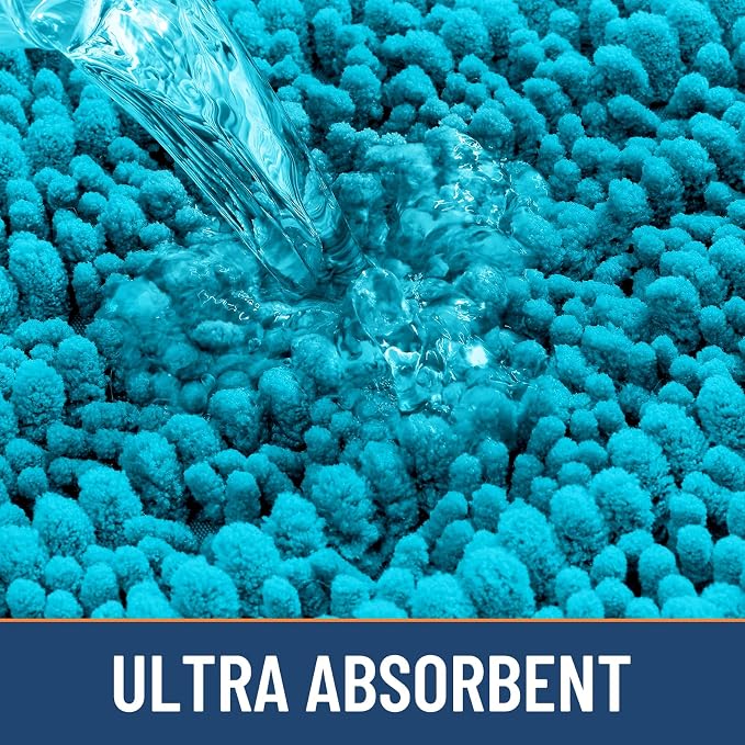 Smiry Bathroom Rugs 24X16, Extra Soft Rubber Backing Chenille Bath Mats | Aqua Sky Machine Washable Non Slip Quick Dry Bath Mats for Bathroom Floor, Tub, Shower, Home Decor Accessories