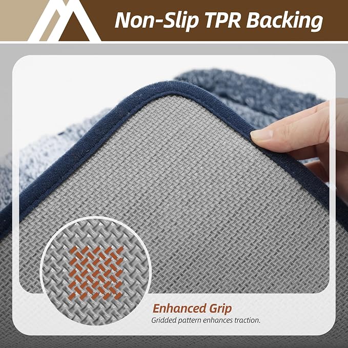 COSY HOMEER Toilet Rugs U-Shaped 24"x20", Ultra Soft Absorbent Bath Mat | Non-Slip TPR Backing, Machine Washable Shaggy Rug for Toilet,Dark Blue