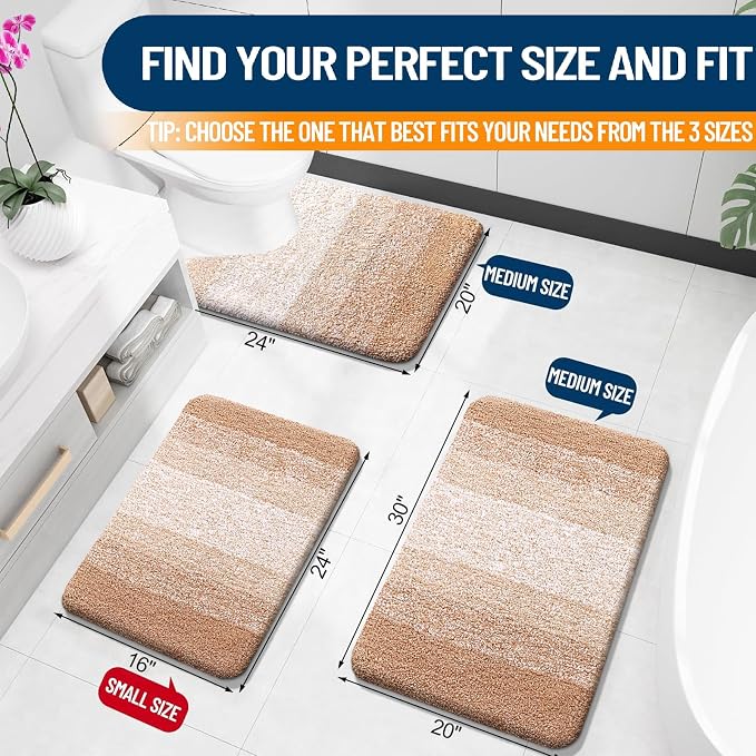 OLANLY Bathroom Runner Rug 40x24, Extra Soft Absorbent Microfiber Bath Rugs | Beige, Non-Slip Quick-Drying Rubber Backing, Machine Washable Long Bath Mat for Floor, Tub and Shower, Home Decor Accessories
