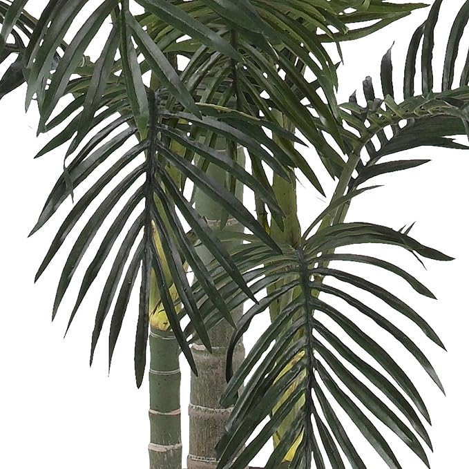 Nearly Natural 6.5 ft Artificial Golden Cane Palm Tree with Nursery Pot | Lifelike Silk Indoor Palm, Three Textured Trunks, Flexible Fronds, Low-Maintenance