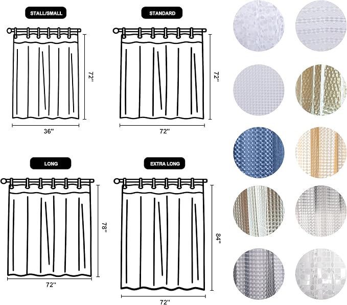 NTBAY EVA Shower Curtain Liner, 72 x 72, 6 Gauge, Clear Checkered | Water-repellent EVA Liner with 3 Bottom Magnets, 12 Reinforced Grommets, and 12 Plastic Hooks