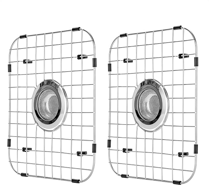 4Pack Sink Protector Grid 13.7"x11.6"X1", Stainless Steel Sink Protectors for Kitchen Sink with Center Drain Hole, Rust-Resistant Metal Sink Protector with 2Pack Sink Strainers (Center Drain/Set 2)