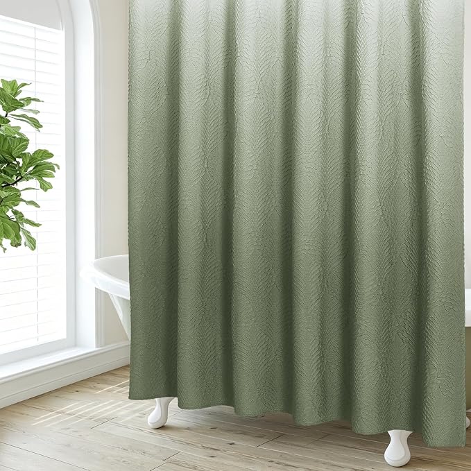 72x78 Long Shower Curtain, Ombre Sage Green 3D Embossed Half Bath Curtain