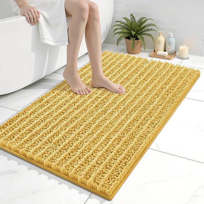 Arotive Bathroom Rugs Mat 36x24, Soft Absorbent Chenille Shaggy Bath Mat | Yellow, Machine Wash Dry, Bath Rugs for Bathroom Floor, Tub and Shower, Home Decor Accessories