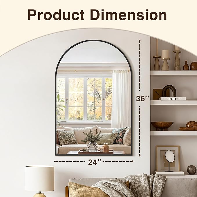 Arched Bathroom Vanity Mirror for Over Sink, 2 Pack 36”x24”, Black | HD Tempered Glass, Anti-Rust Metal Frame, Hanging or Leaning, Wall Mirrors for Bathroom Sink, Bedroom, Living Room, Entryway