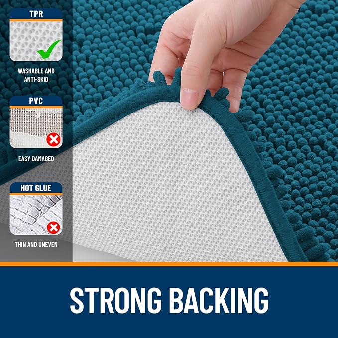 OLANLY Bathroom Rugs 30x20, Extra Soft Absorbent Chenille Bath Rugs | Peacock Blue, Quick-Drying Rubber Backing, Washable Bath Mat for Bathroom Floor, Tub and Shower, Home Decor Accessories
