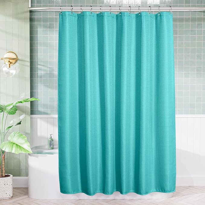 AmazerBath Teal Shower Curtain Waffle Textured, Turquoise Shower Curtains for Bathroom, Thick Fabric Heavy Duty 240GSM, Hotel Quality Bathroom Shower Curtains, Premium Polyester, 72 x 72 Inches