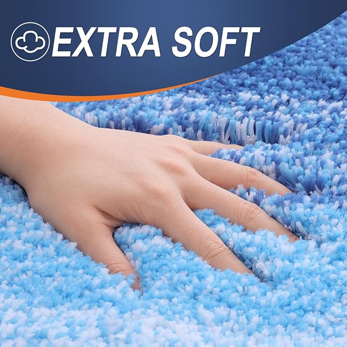 OLANLY Bathroom Runner Rug 44x24, Extra Soft Absorbent Microfiber Bath Rugs | Light Royal Blue, Non-Slip Quick-Drying Rubber Backing, Washable Long Bath Mat for Floor, Tub and Shower, Home Decor